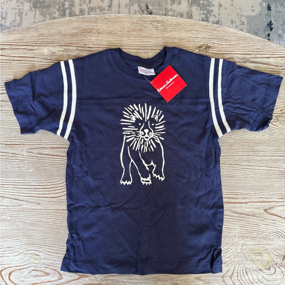 NWT- Boys Hanna Andersson Navy Blue Kids Shirt with Lion Design size 120 (6-7)